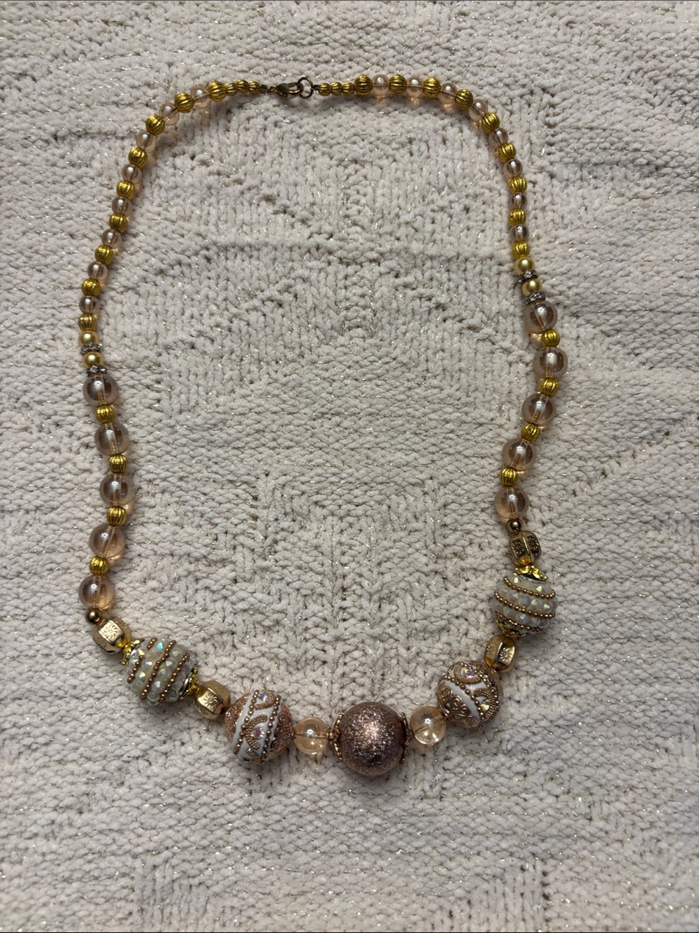 Elegant Gold and Rose Beaded Statement Necklace